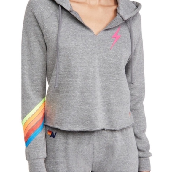 Aviator Nation Bolt Stitch Chevron 5 Split Nexk Raglan Hoodie 🌈 Size M - Picture 3 of 7